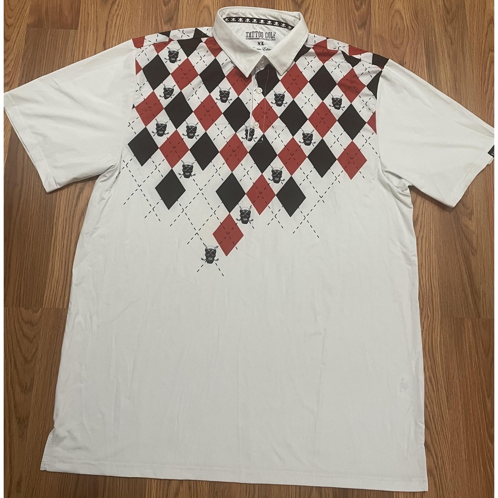 Tattoo Golf Polo Mens XL Monster Edition Argyle Skull